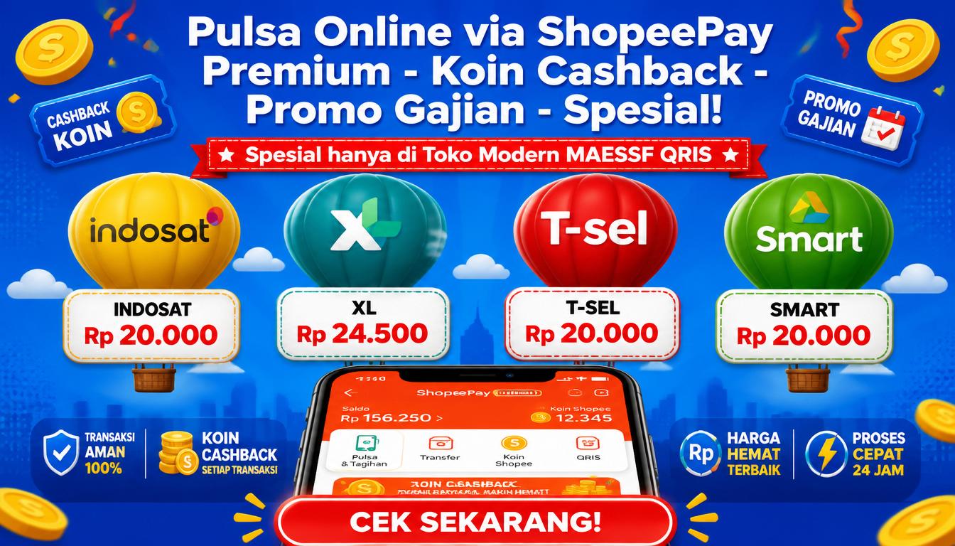 Pulsa Online via ShopeePay Premium Koin Cashback Promo Gajian Spesial