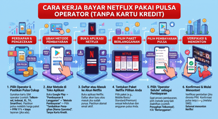 Ilustrasi: Cara Kerja Bayar Netflix Pakai PULSA Operator Tanpa Kartu Kredit